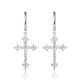 DOWES S925 Sterling Silver Platinum‑Plated Moissanite Cross Earrings