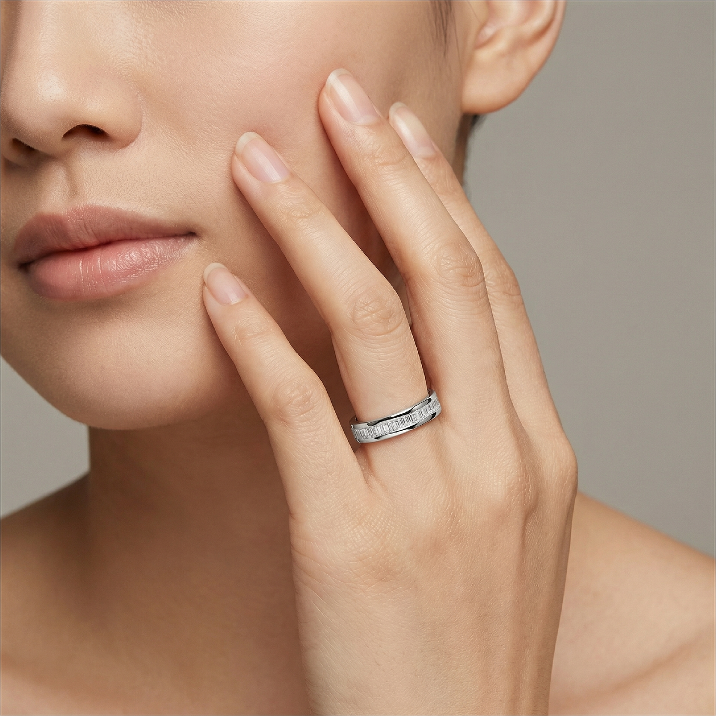 Linear Rhythm Half-Eternity Ring - Step-Cut Moissanite & Recycled Silver