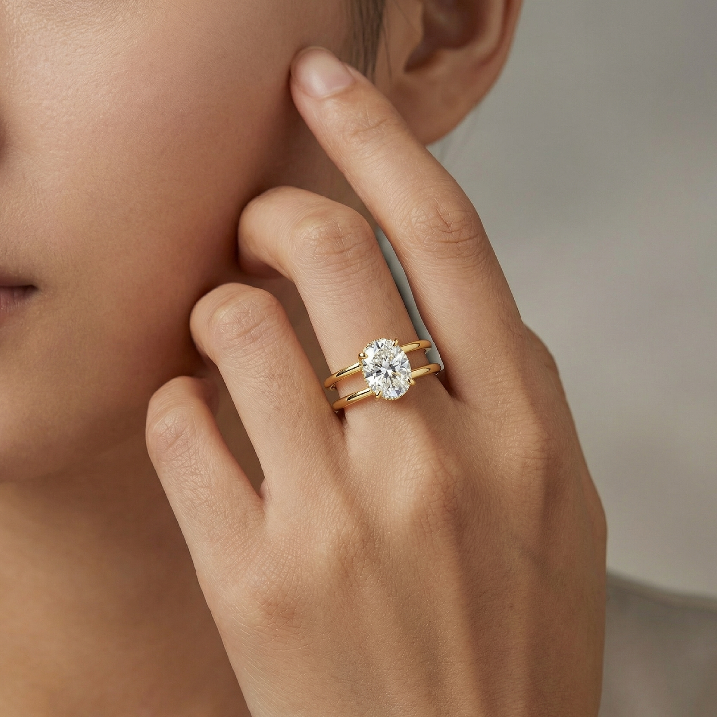"The Ocean Ripple" Oval Moissanite Ring | 14K Gold Plated S925 Silver Split Shank Statement Ring