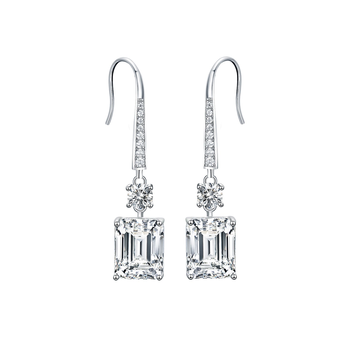 Emerald Cut Simulated Diamond Drop Earrings in S925 Sterling Silver