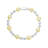 DOWES S925 Sterling Silver Gold‑Plated Moissanite Round Bicolor Bracelet