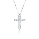DOWES S925 Sterling Silver Platinum‑Plated Moissanite Star‑Ray Cross Necklace