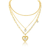 DOWES S925 Sterling Silver Gold‑Plated Moissanite Heart Layered Necklace
