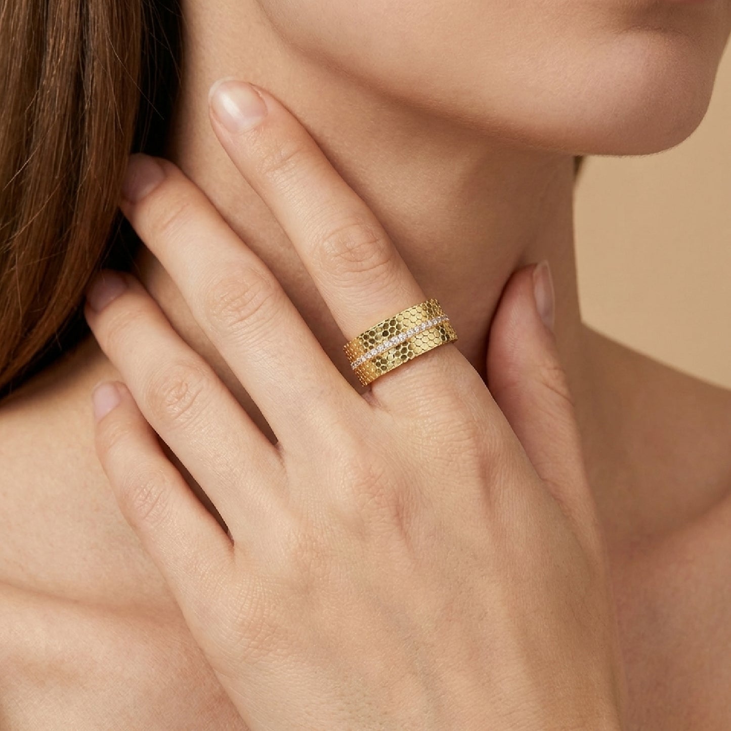 Radiant Honeycomb Pave Eternity Band | 18K Gold Vermeil & Simulated Diamond