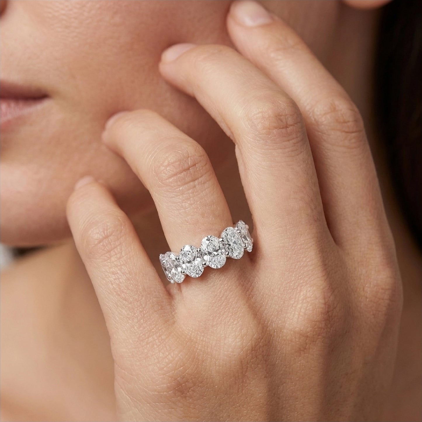 Timeless Oval Cut Simulated Diamond Eternity Band in Sterling Silver - Classic Elegance for Every Occasion
