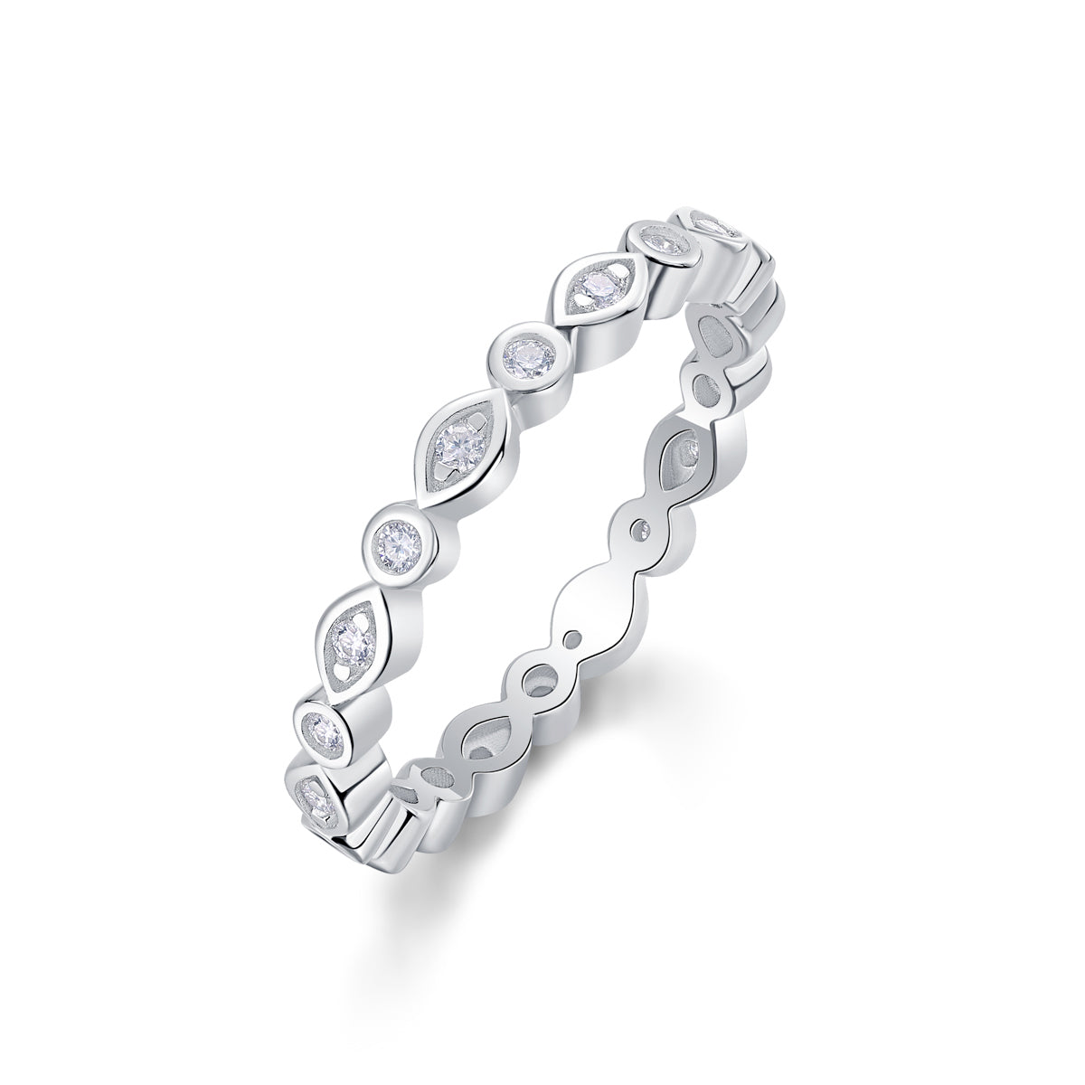The "Timeless Flow" Bezel Set Moissanite Ring - S925 Sterling Silver Alternating Pear & Round Eternity Band