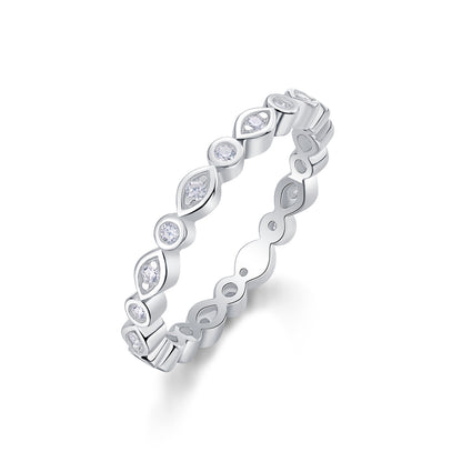 The "Timeless Flow" Bezel Set Moissanite Ring - S925 Sterling Silver Alternating Pear & Round Eternity Band