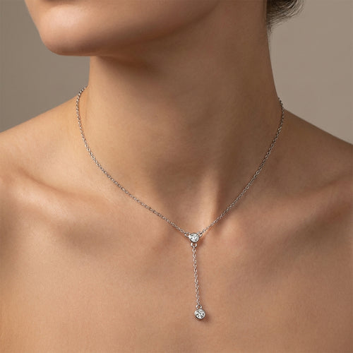 Moissanite Y-Necklace in 925 Sterling Silver, Round Cut Lab Moissanite  Drop Pendant, Minimalist Bridal Jewelry