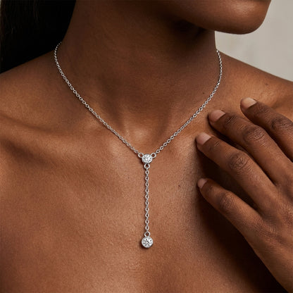 Moissanite Y-Necklace in 925 Sterling Silver, Round Cut Lab Moissanite  Drop Pendant, Minimalist Bridal Jewelry