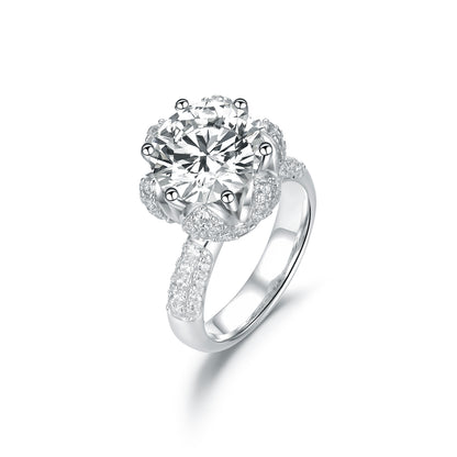 Radiant Blossom Round Cut Simulated Diamond Engagement Ring - S925 Sterling Silver with 18K White Gold Vermeil
