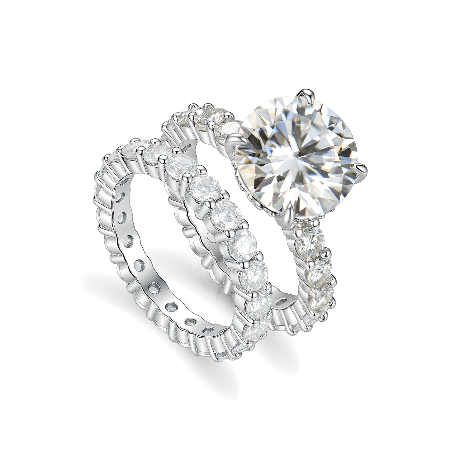 The Eternal Glow Set: 4ct Round Brilliant Moissanite Solitaire & Full Eternity Band in S925 Sterling Silver