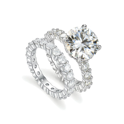 The Eternal Glow Set: 4ct Round Brilliant Moissanite Solitaire & Full Eternity Band in S925 Sterling Silver