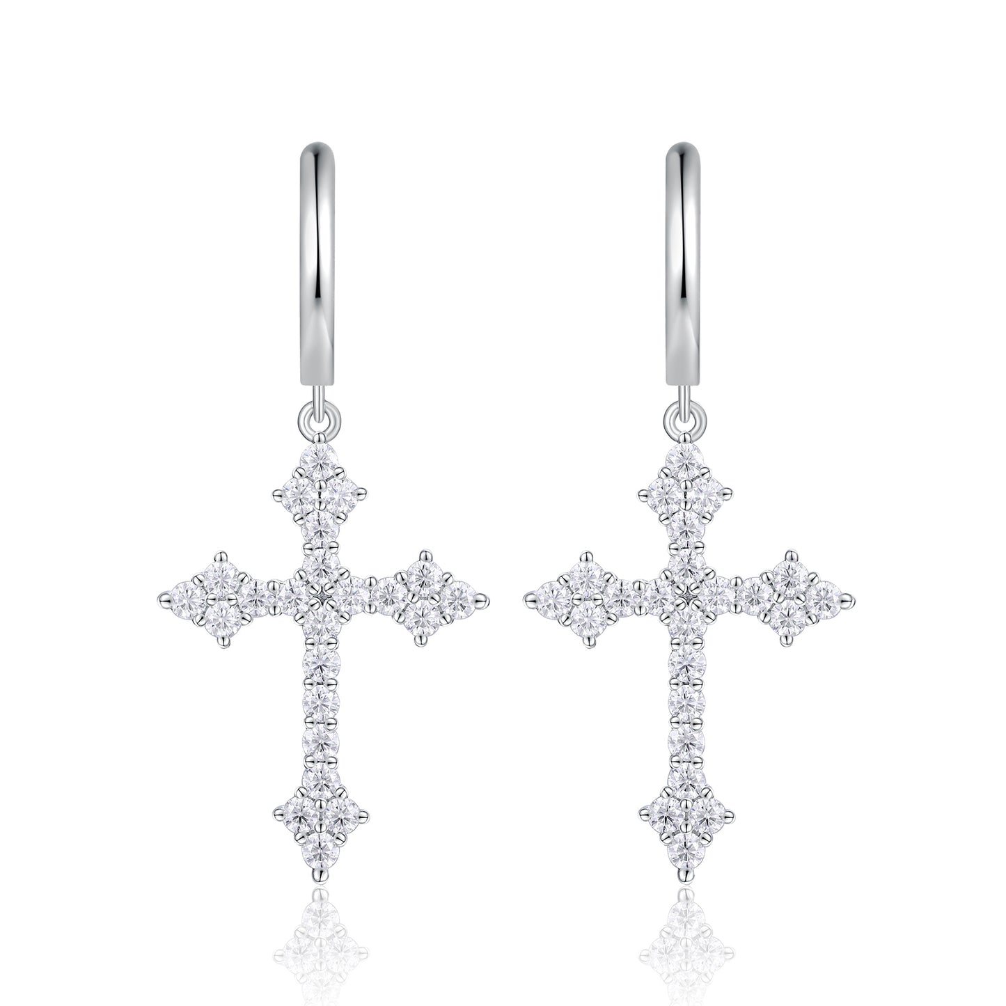 S925 Sterling Silver Moissanite Cross Dangle Hoop Earrings - VVS1 Lab Grown Diamond Alternative Cross Earrings for Women