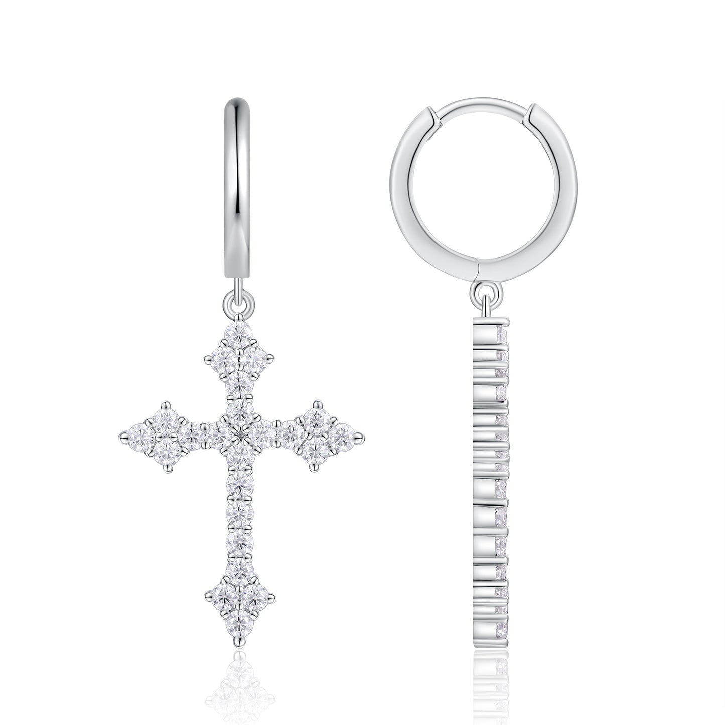 S925 Sterling Silver Moissanite Cross Dangle Hoop Earrings - VVS1 Lab Grown Diamond Alternative Cross Earrings for Women