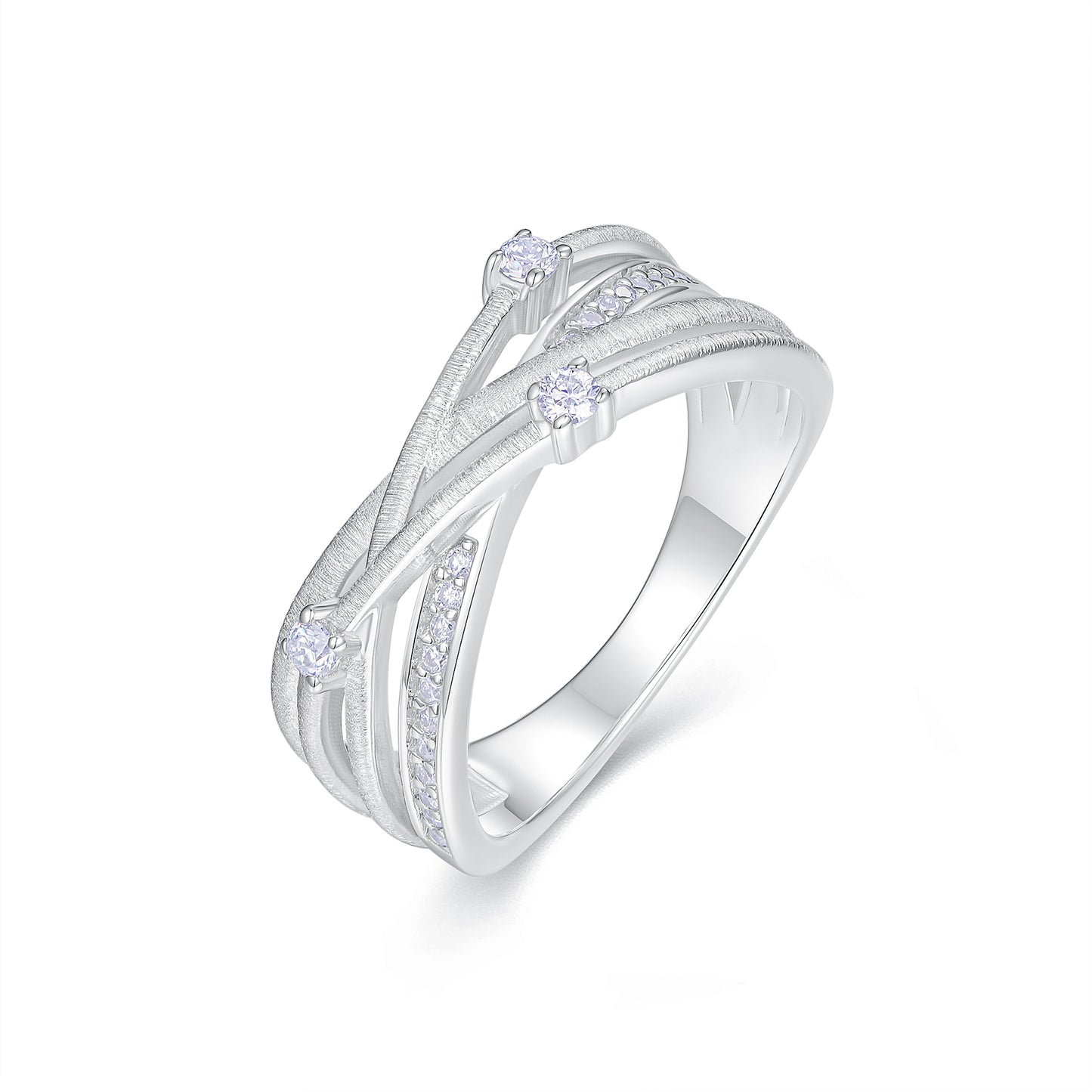 Handcrafted Moissanite Criss Cross Ring in S925 Sterling Silver - Brilliant Intertwined Multi-Layer Band for Women