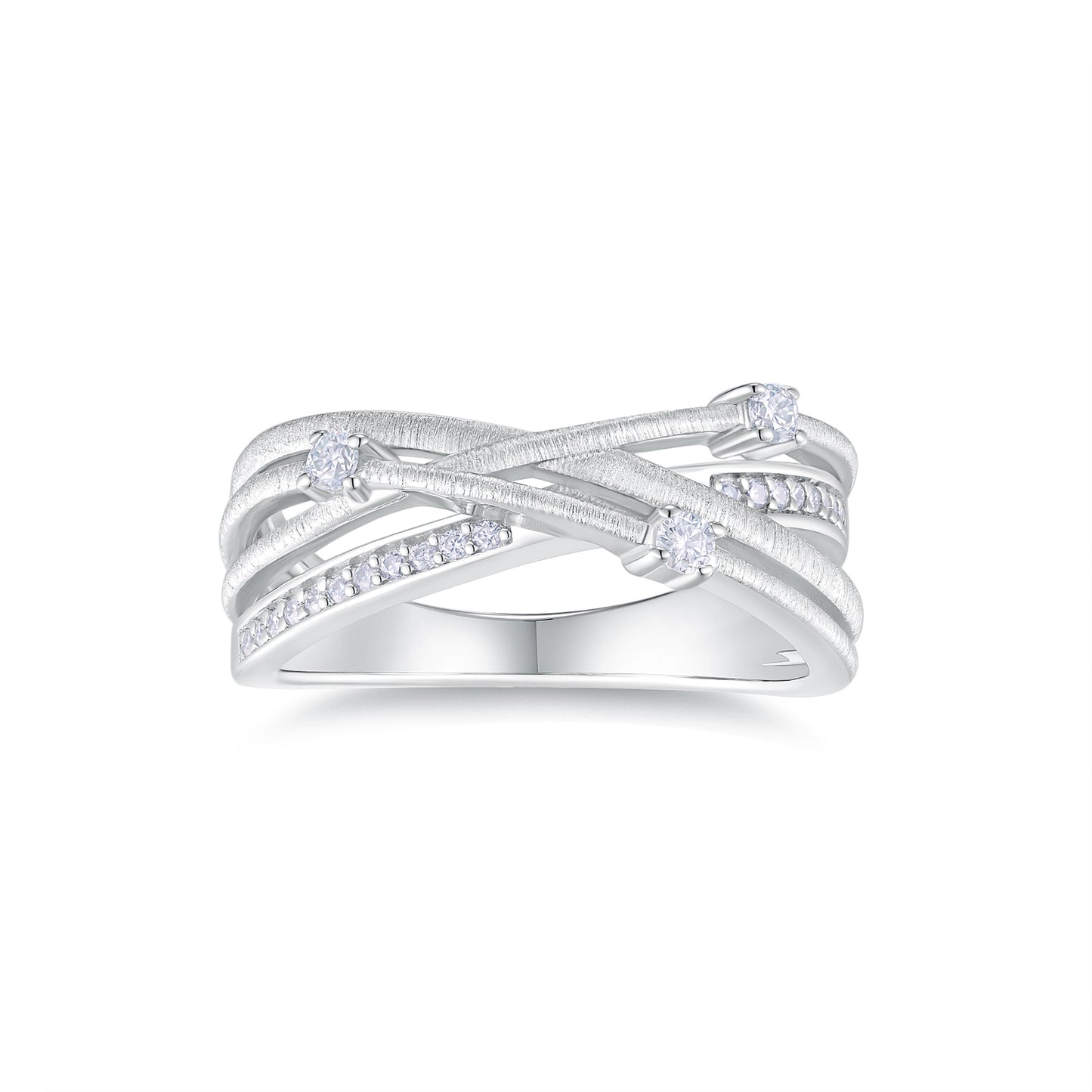 Handcrafted Moissanite Criss Cross Ring in S925 Sterling Silver - Brilliant Intertwined Multi-Layer Band for Women