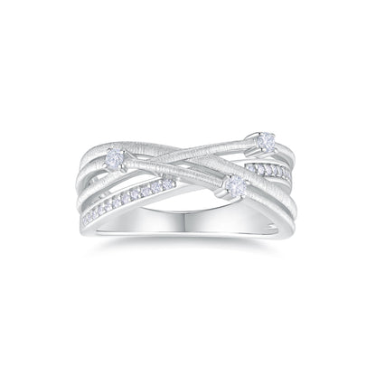 Handcrafted Moissanite Criss Cross Ring in S925 Sterling Silver - Brilliant Intertwined Multi-Layer Band for Women