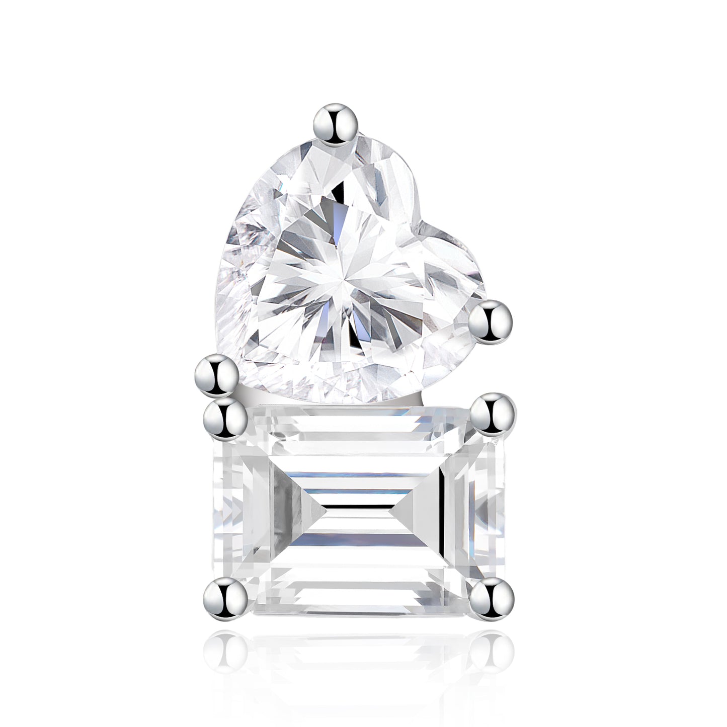Toi et Moi Moissanite Stud Earrings - Heart & Emerald Cut - S925 Sterling Silver - Romantic Gift for Her