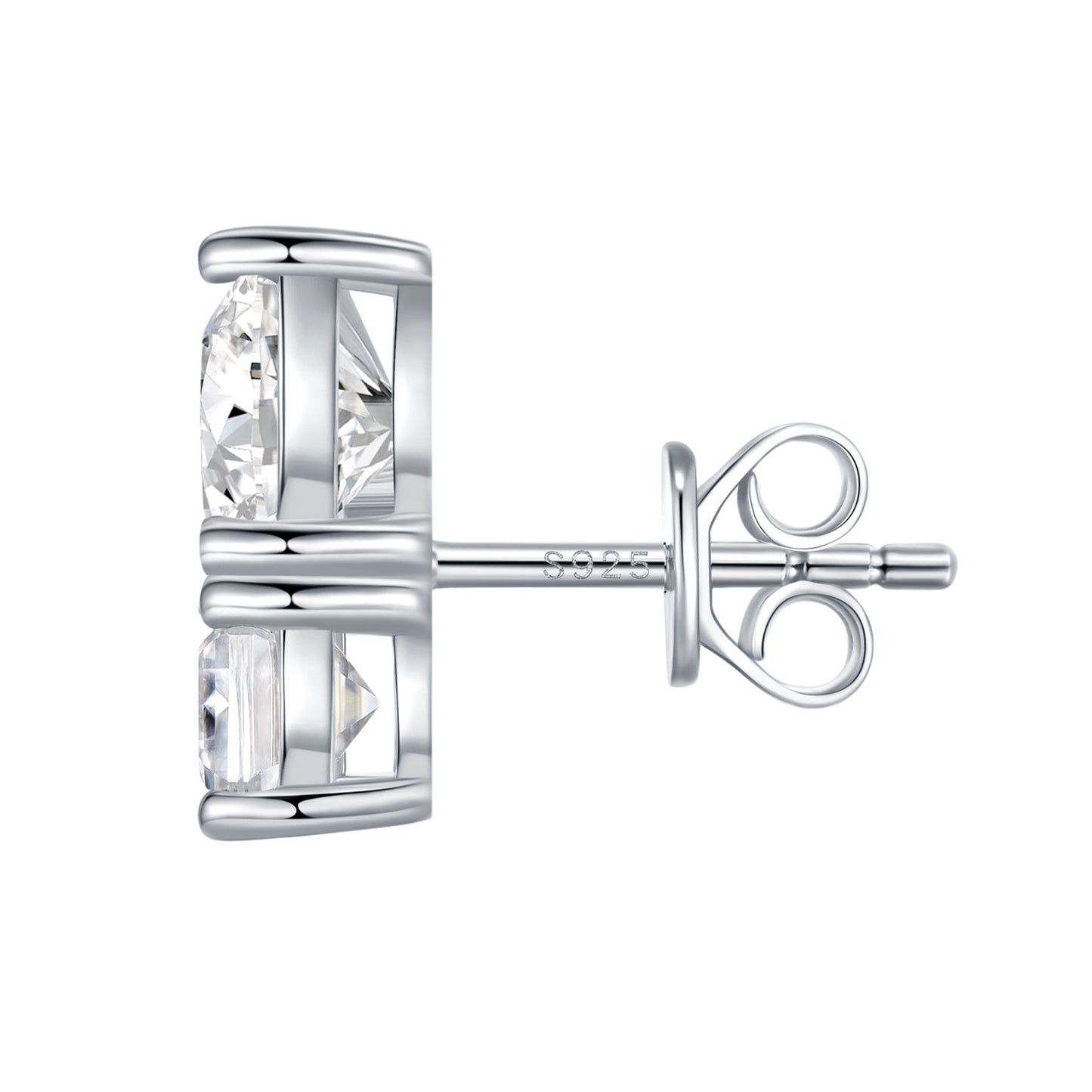 Toi et Moi Moissanite Stud Earrings - Heart & Emerald Cut - S925 Sterling Silver - Romantic Gift for Her