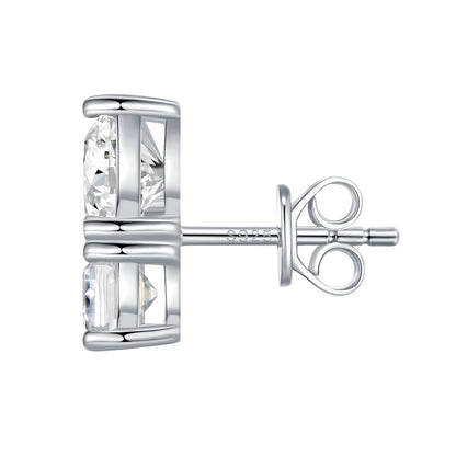 Toi et Moi Moissanite Stud Earrings - Heart & Emerald Cut - S925 Sterling Silver - Romantic Gift for Her