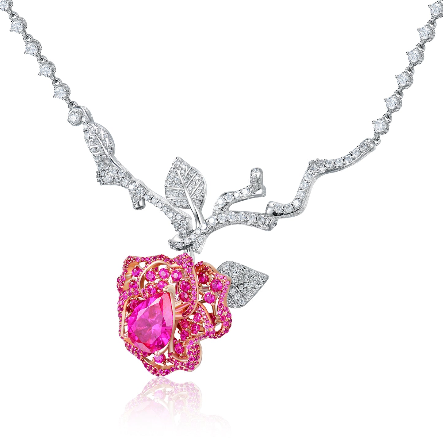 DOWES S925 Silver Heartbeat Rose Necklace