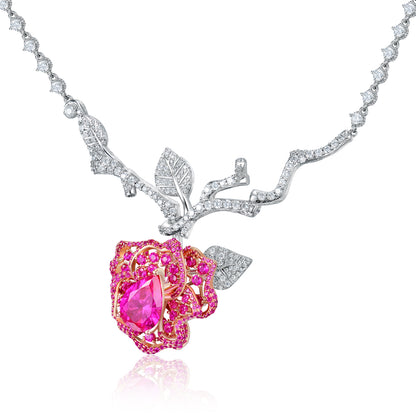 DOWES S925 Silver Heartbeat Rose Necklace