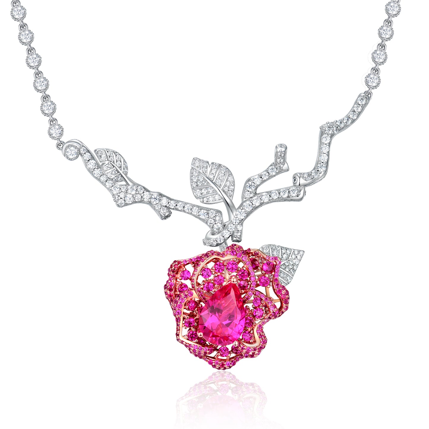 DOWES S925 Silver Heartbeat Rose Necklace