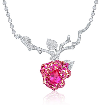 DOWES S925 Silver Heartbeat Rose Necklace