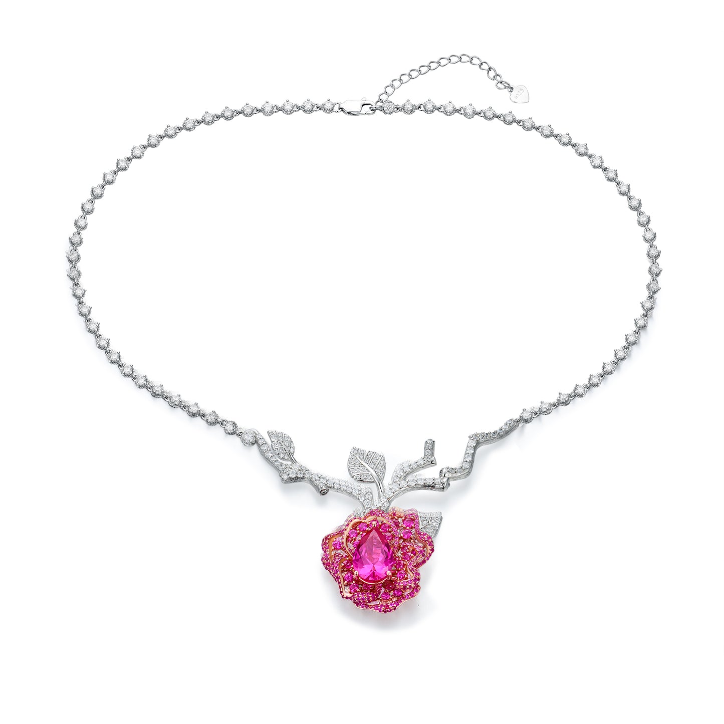 DOWES S925 Silver Heartbeat Rose Necklace