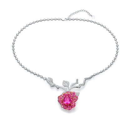 DOWES S925 Silver Heartbeat Rose Necklace