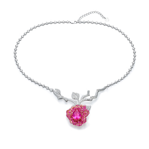 DOWES S925 Silver Heartbeat Rose Necklace