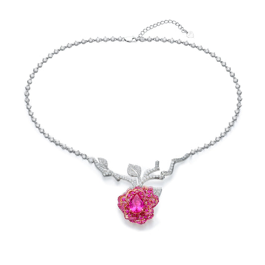 DOWES S925 Silver Heartbeat Rose Necklace