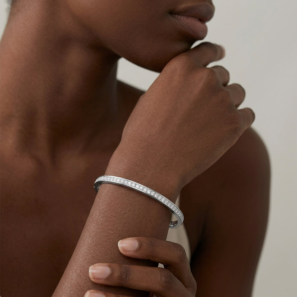 Radiant Harmony | 2mm Moissanite Eternity Bangle - Certified S925 Sterling Silver Luxe