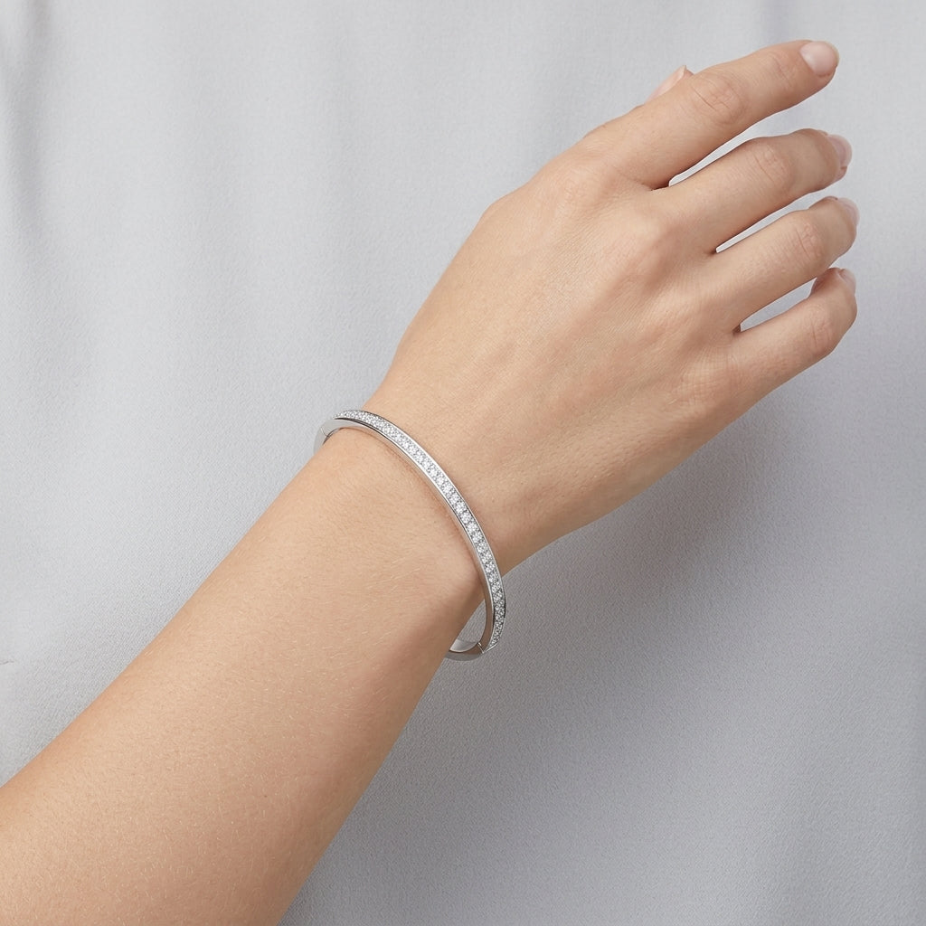 Radiant Harmony | 2mm Moissanite Eternity Bangle - Certified S925 Sterling Silver Luxe