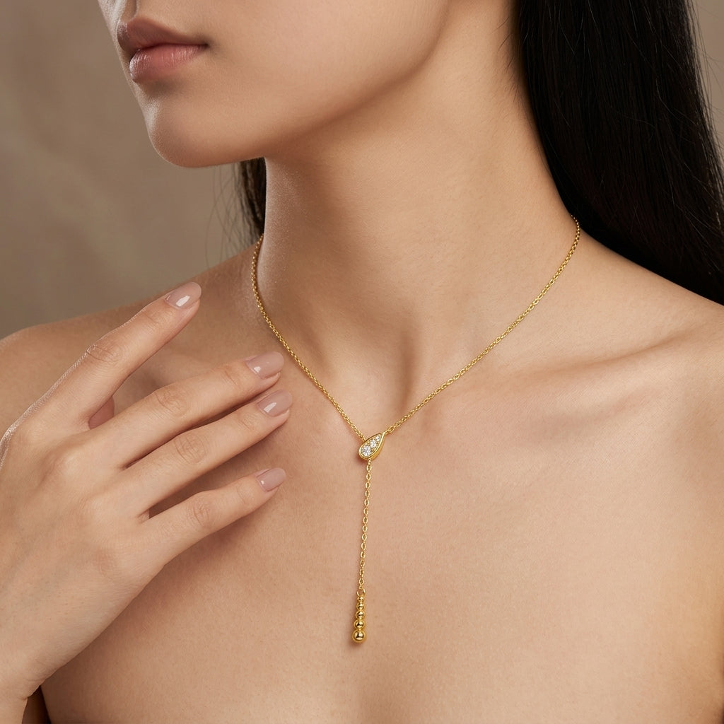 Cascading Dewdrop Moissanite Y-Lariat Necklace in S925 Sterling Silver | Effortless Elegance