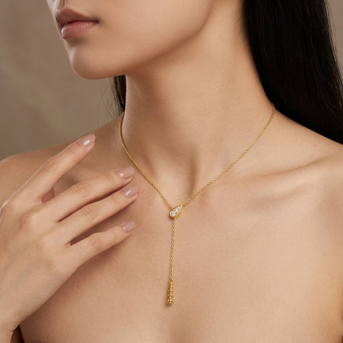 Cascading Dewdrop Moissanite Y-Lariat Necklace in S925 Sterling Silver | Effortless Elegance