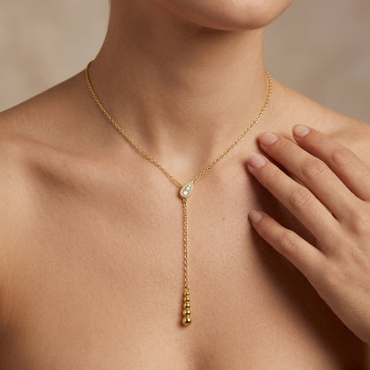 Cascading Dewdrop Moissanite Y-Lariat Necklace in S925 Sterling Silver | Effortless Elegance