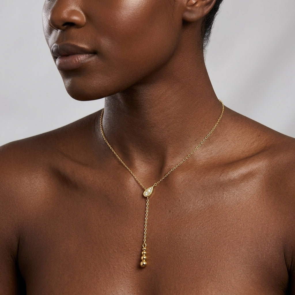 Cascading Dewdrop Moissanite Y-Lariat Necklace in S925 Sterling Silver | Effortless Elegance