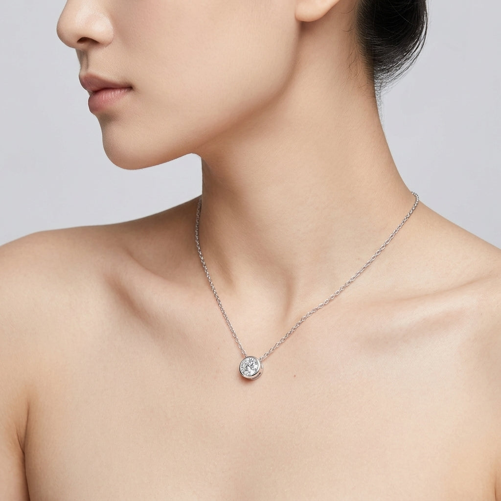 Timeless Brilliance: D Color Moissanite Bezel Solitaire Necklace in S925 Sterling Silver