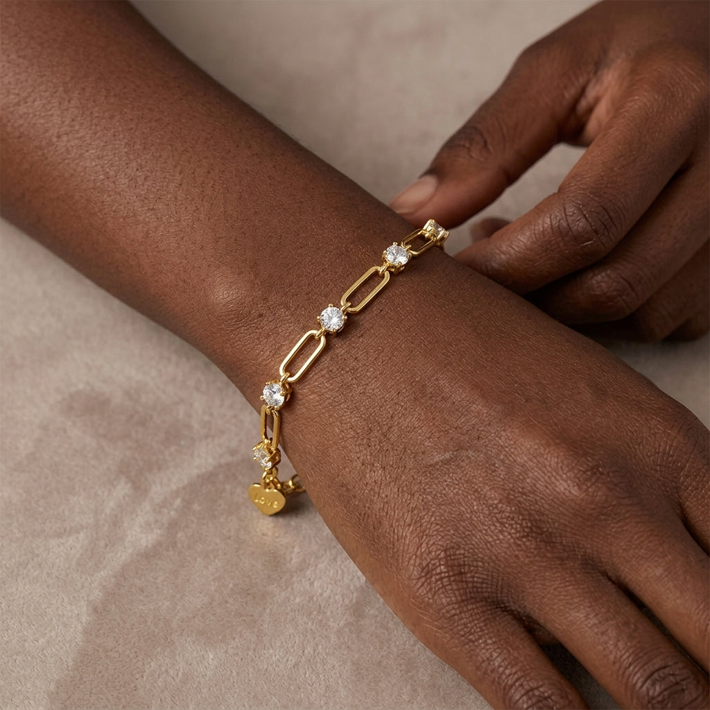 Moissanite Radiant Paperclip Link Bracelet in 18K Gold over S925 Sterling Silver