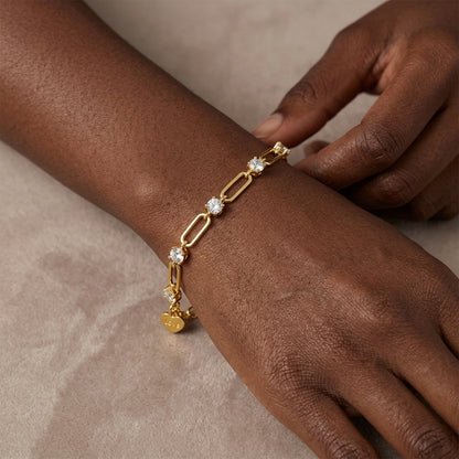 Moissanite Radiant Paperclip Link Bracelet in 18K Gold over S925 Sterling Silver