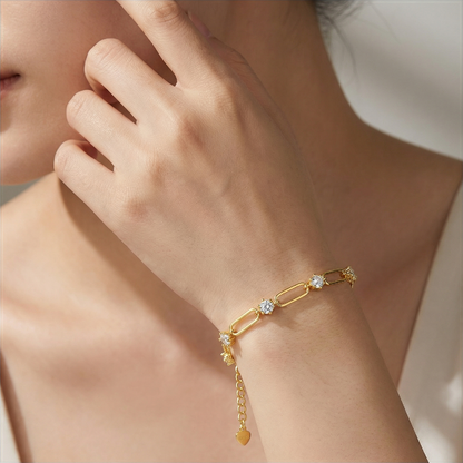 Moissanite Radiant Paperclip Link Bracelet in 18K Gold over S925 Sterling Silver