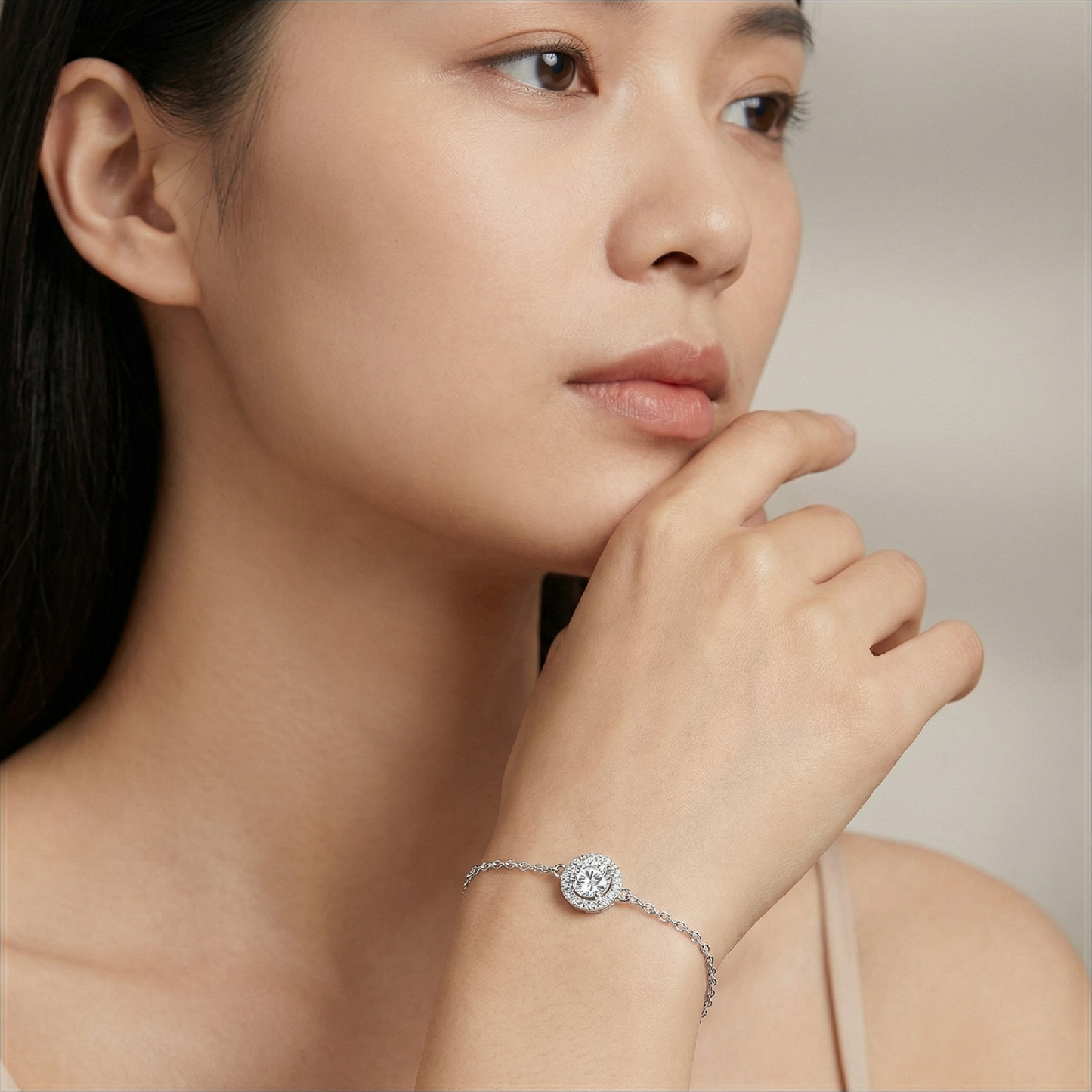 Celestial Halo 1.0ct Moissanite Adjustable Bracelet | Genuine S925 Sterling Silver, D Color VVS1 Clarity - Timeless Elegance for Her