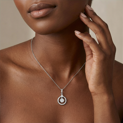 Dancing Moissanite Circle Pendant - S925 Sterling Silver "Luce di Amore" Necklace for Her