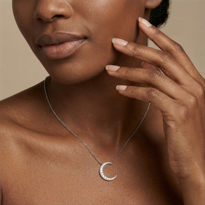 "To the Moon and Back" Moissanite Pendant | S925 Silver Moon Necklace for Her