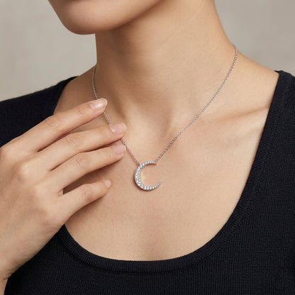 "To the Moon and Back" Moissanite Pendant | S925 Silver Moon Necklace for Her