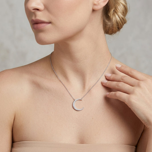 "To the Moon and Back" Moissanite Pendant | S925 Silver Moon Necklace for Her