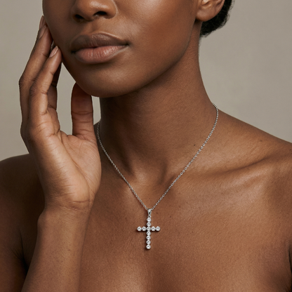 Eternal Faith Moissanite Cross Necklace - Handcrafted S925 Silver Jewelry for Daily Grace