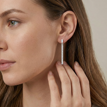 "The Starlight Beam" - S925 Silver Moissanite Vertical Bar Earrings | Lab-Grown Eternal Sparkle