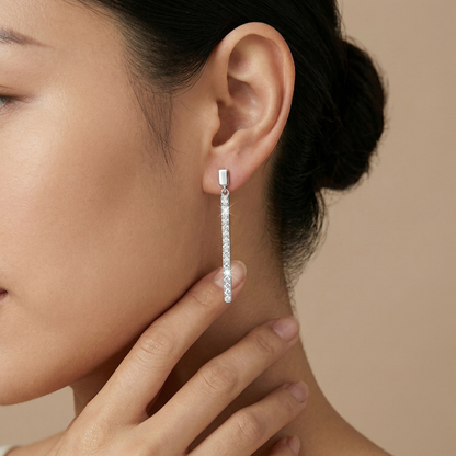 "The Starlight Beam" - S925 Silver Moissanite Vertical Bar Earrings | Lab-Grown Eternal Sparkle